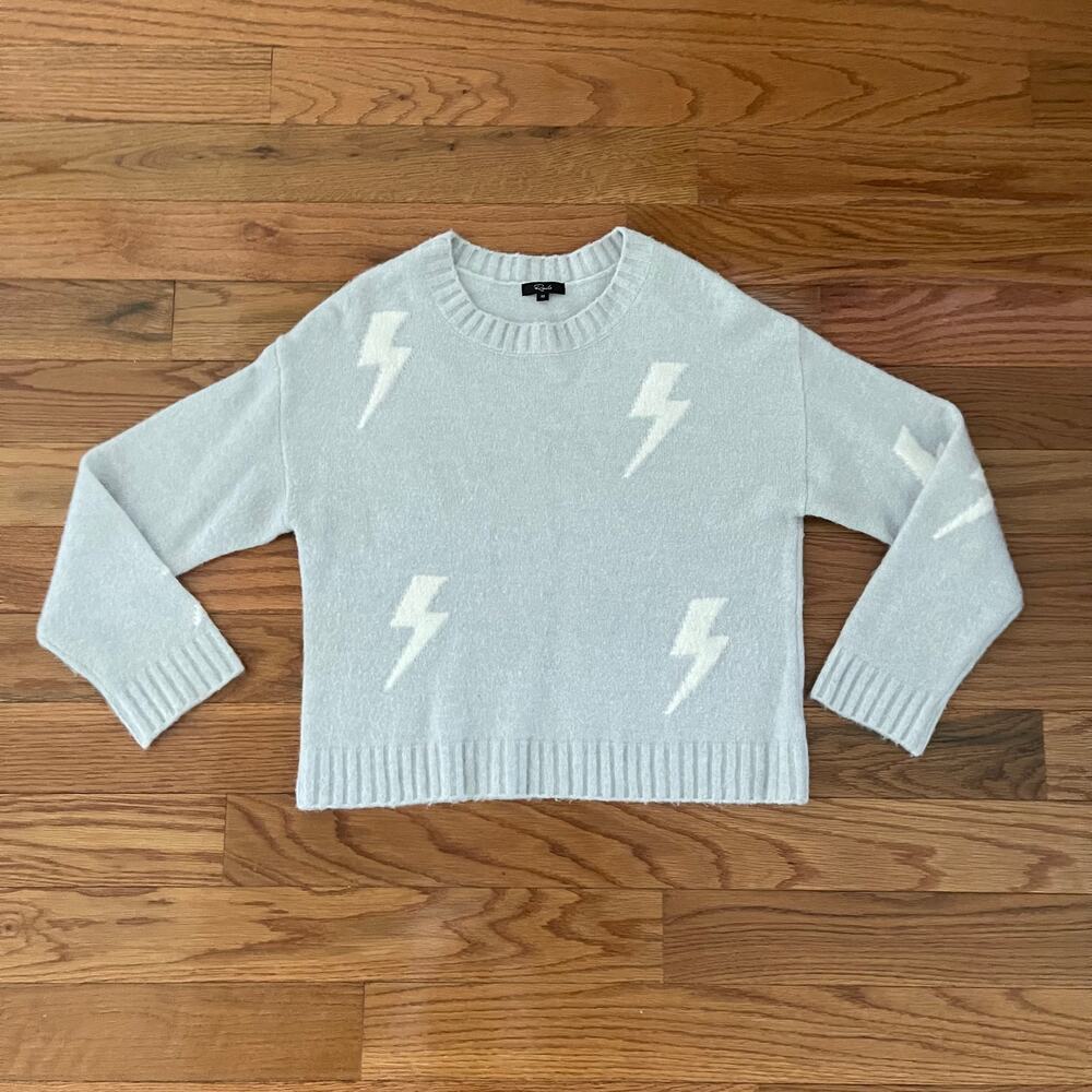 Rails Perci Sweater XS Womens Gray White Lightning Bolts Crewneck Knit Pullover